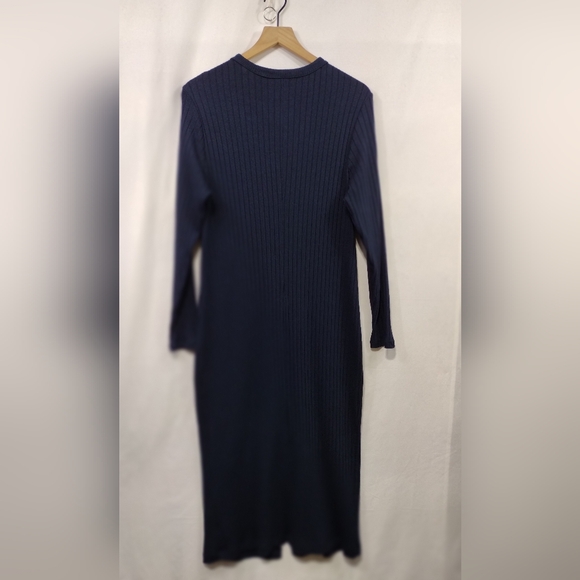 Old Navy Fitted Rib-Knit Midi Button-Front Dress Womens XL Blue Retro Minimalist - Picture 6 of 9